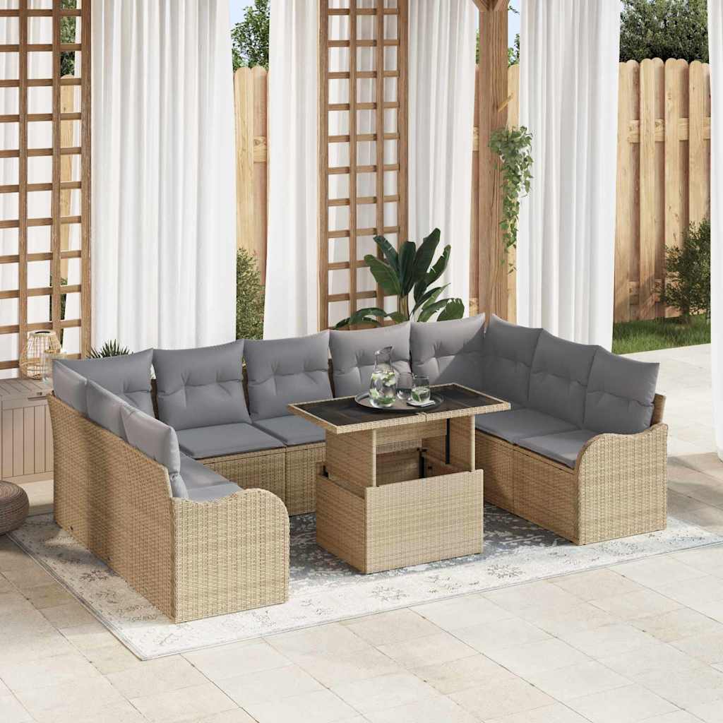 Gartensofa-set 10 stk. Beige Poly Rattan