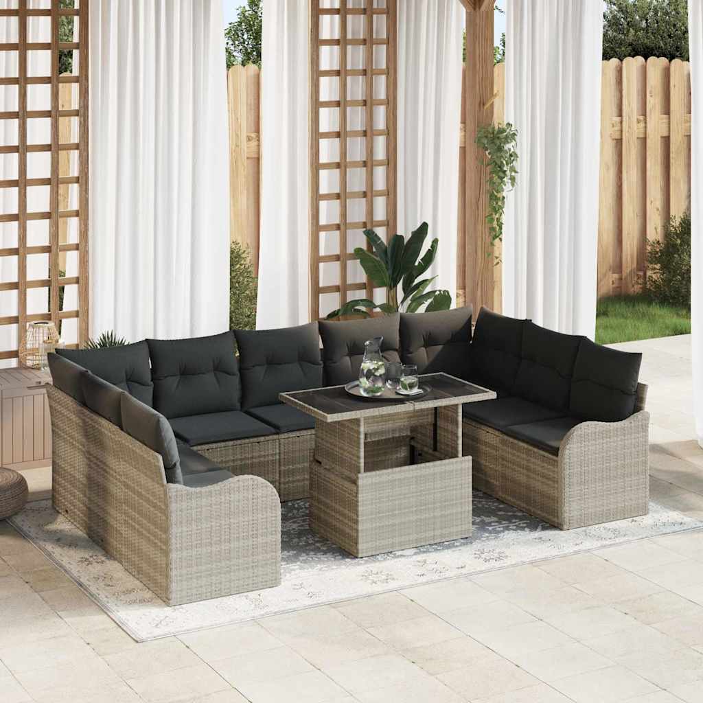 Gartensofa-set 10 stk. Hellgrau Poly Rattan