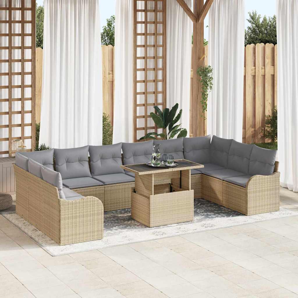 Gartensofa-set 11 stk. Beige Poly Rattan