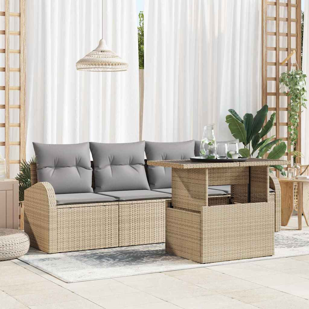 Gartensofa-set 5 stk. Beige Poly-Rattan