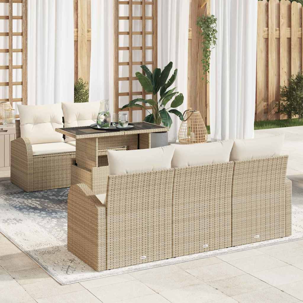 Gartensofa-set 6 stk. Beige Poly Rattan