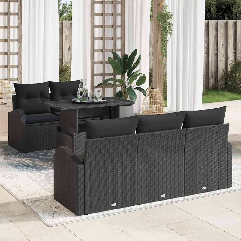 Gartensofa-set 6 stk. Schwarz Poly Rattan