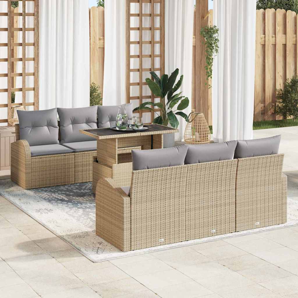Gartensofa-set 7 stk. Beige Poly Rattan