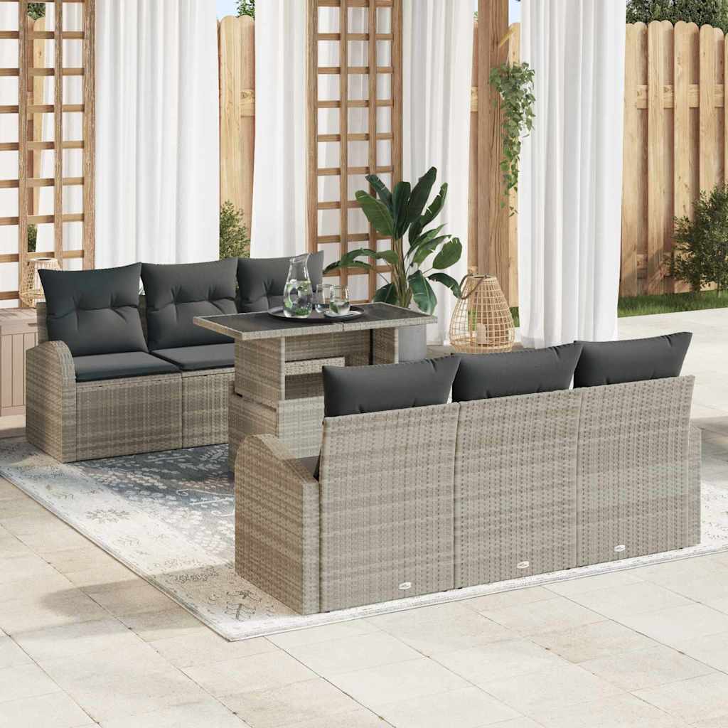 Gartensofa-set 7 stk. Hellgrau Poly Rattan