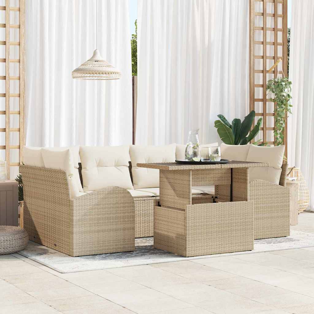 Gartensofa-set 7 stk. Beige Poly Rattan