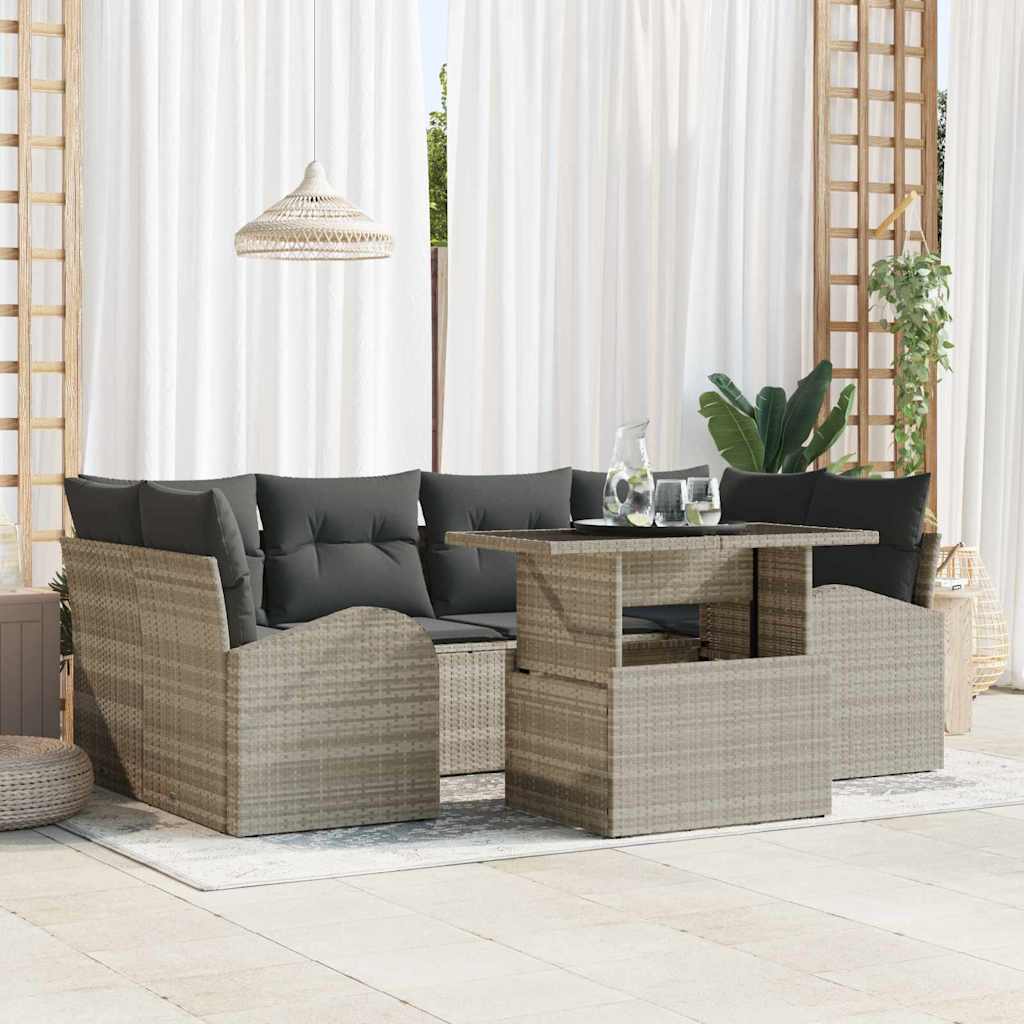 Gartensofa-set 7 stk. Hellgrau Poly Rattan