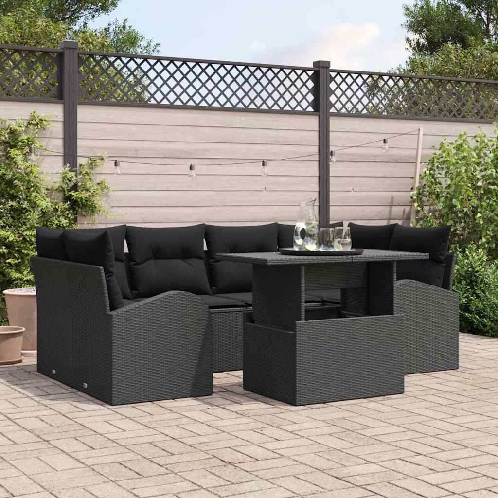 Gartensofa-set 7 stk. Schwarz Poly Rattan