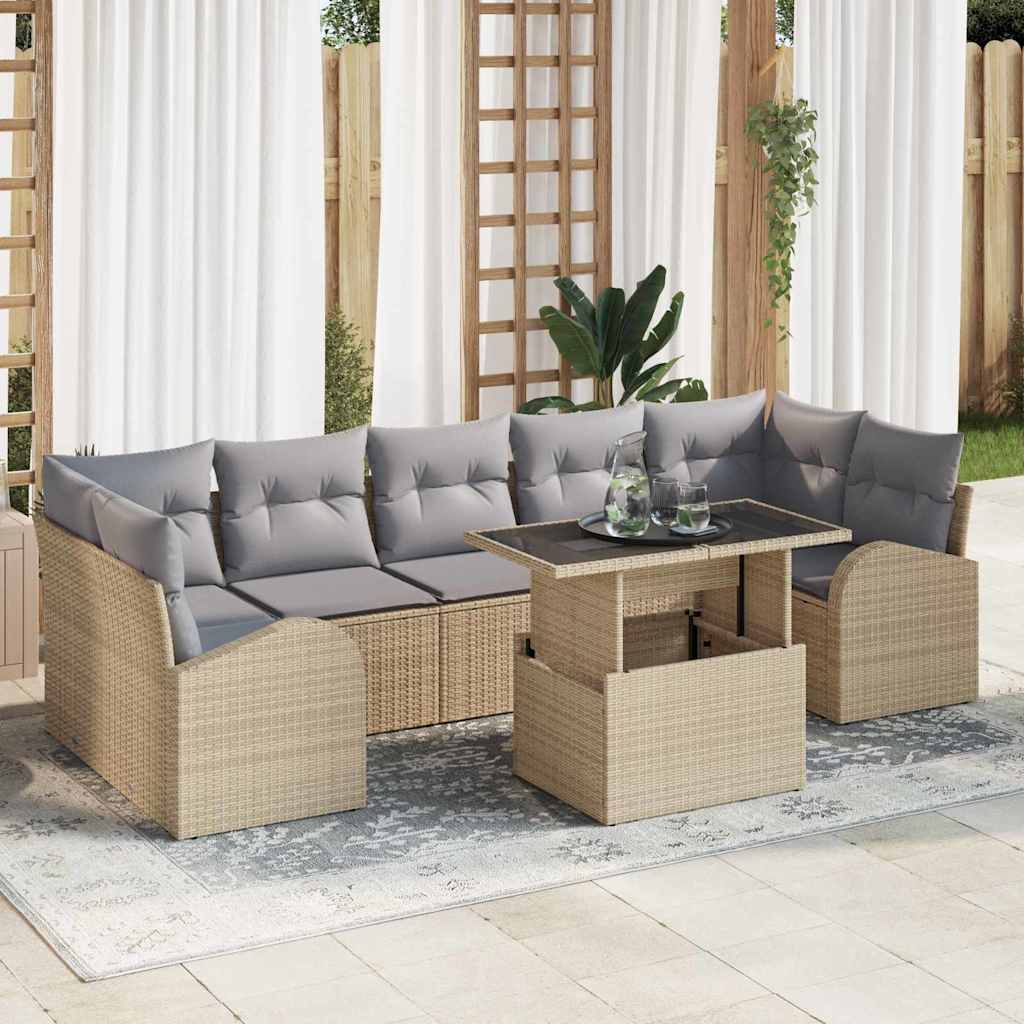 Gartensofa-set 8 stk. Beige Poly-Rattan