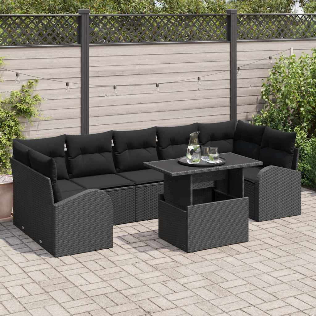 Gartensofa-set 8 stk. Schwarz Poly-Rattan