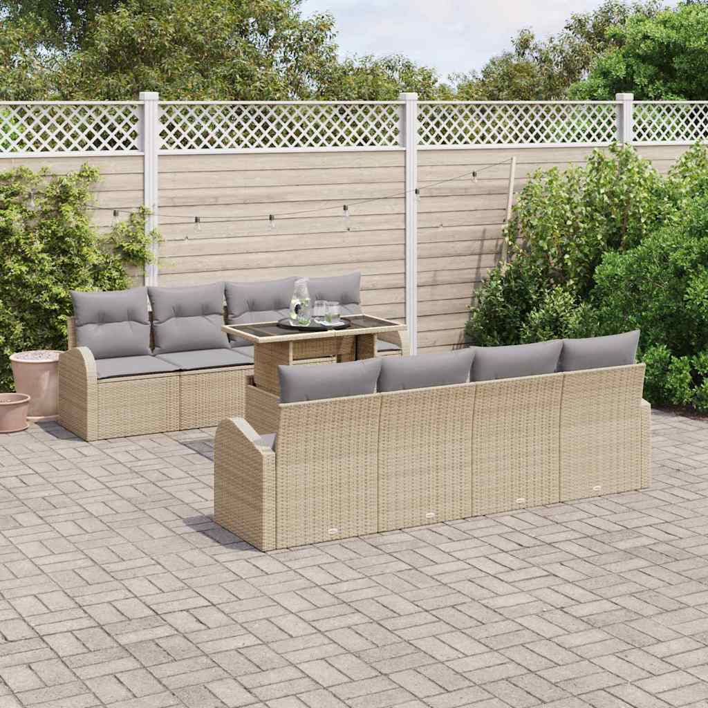 Gartensofa-set 9 stk. Beige Poly-Rattan