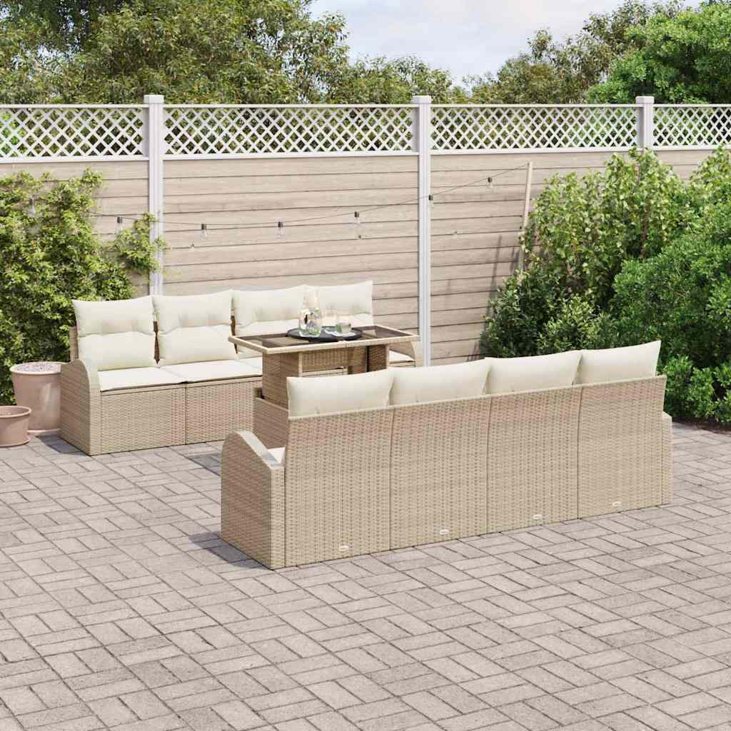 Gartensofa-set 9 stk. Beige Poly-Rattan