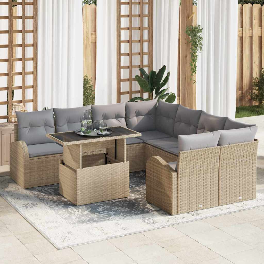 Gartensofa-set 9 stk. Beige Poly-Rattan