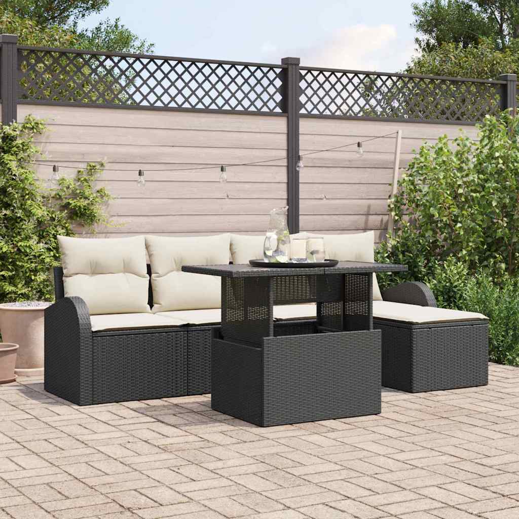Gartensofa-set 6 stk. Schwarz Poly-Rattan