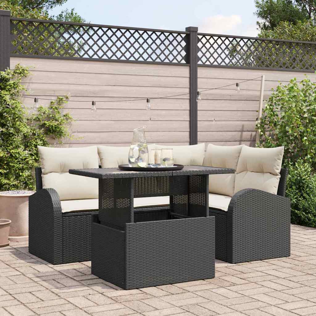 Gartensofa-set 5 stk. Schwarz Poly-Rattan