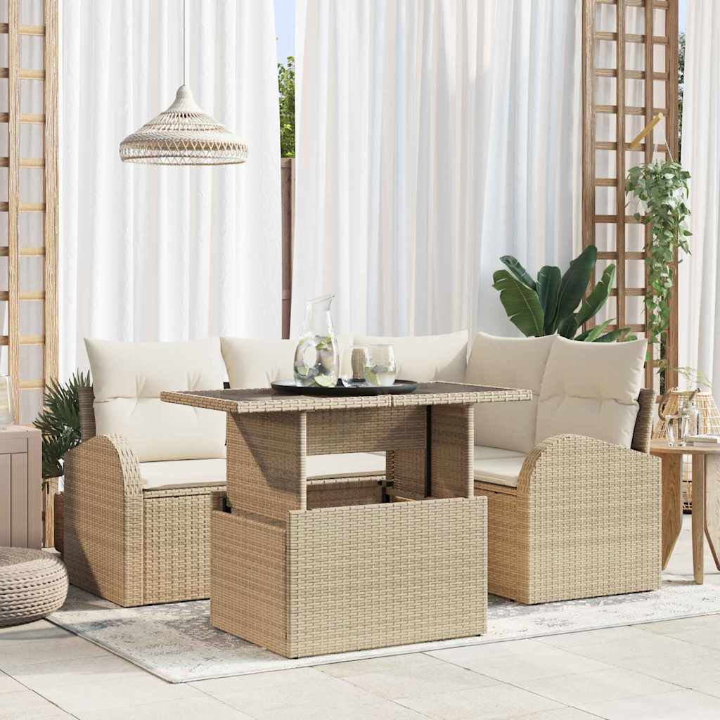 Gartensofa-set 5 stk. Beige Poly-Rattan