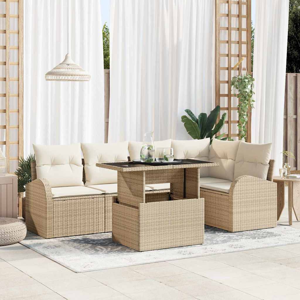 Gartensofa-set 6 stk. Braun und Creme Poly-Rattan