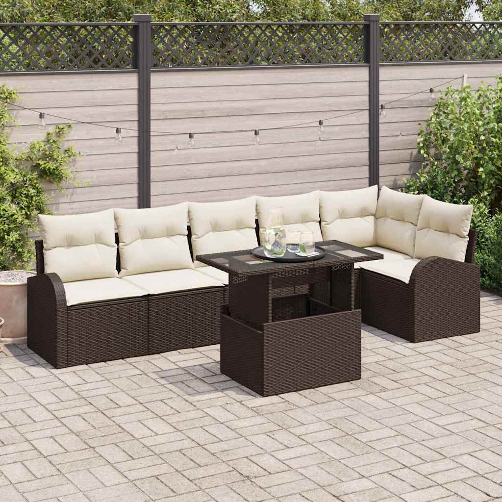 Gartensofa-set 7 stk. Braun und Creme Poly-Rattan