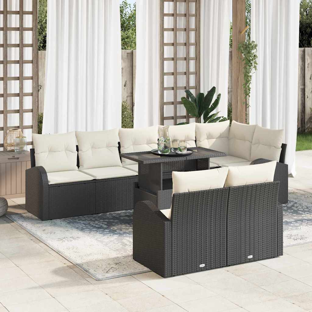 Gartensofa-set 9 stk. Schwarz und Creme Poly-Rattan
