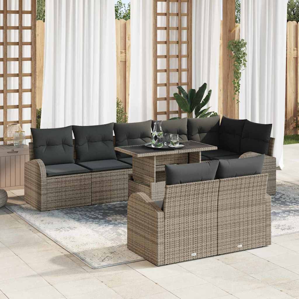 Gartensofa-set 9 stk. Grau Poly-Rattan