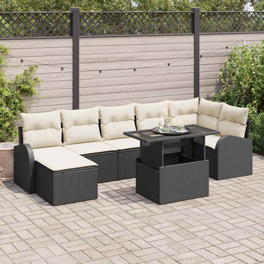 Gartensofa-set 8 stk. Schwarz und Creme Poly-Rattan