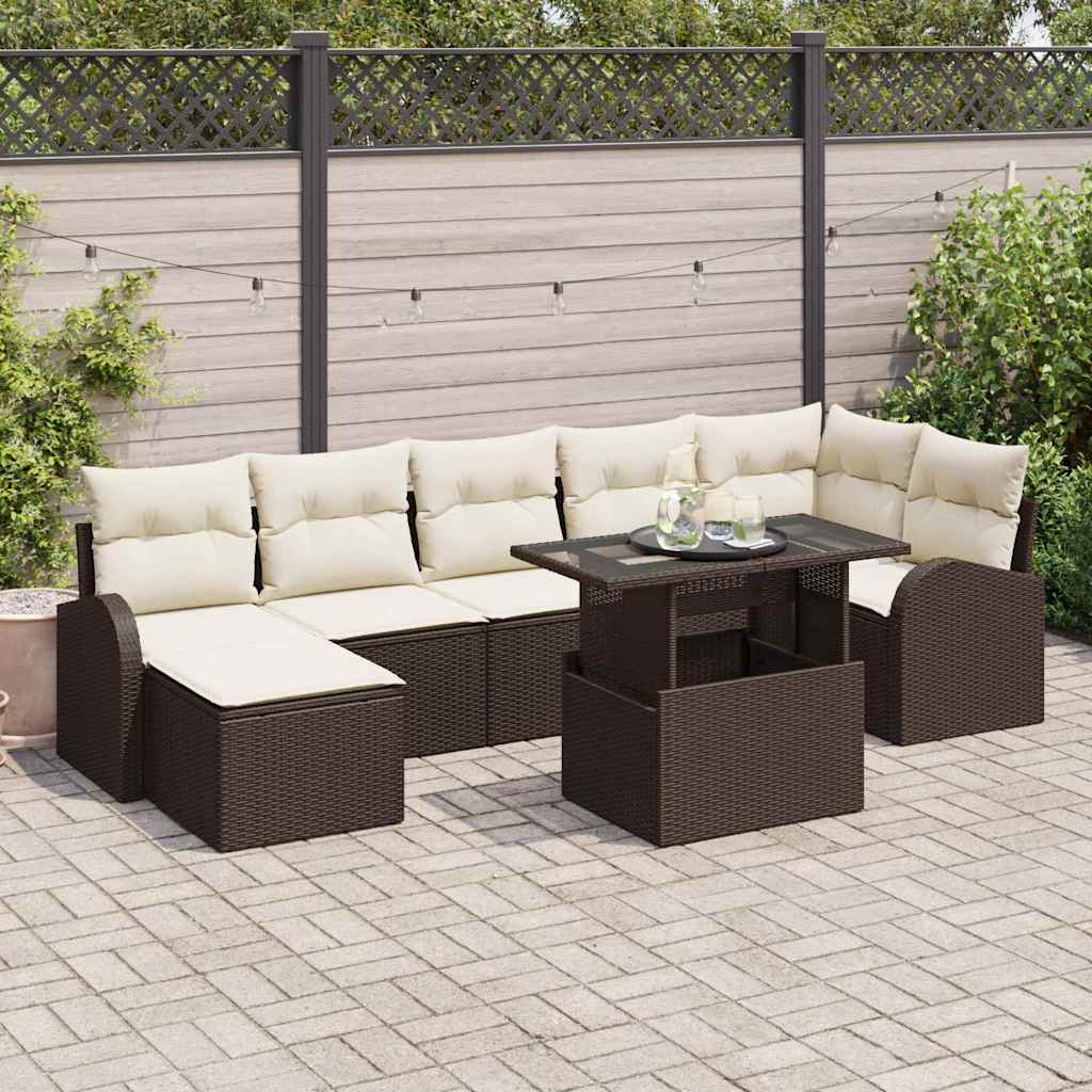 Gartensofa-set 8 stk. Braun und Creme Poly-Rattan