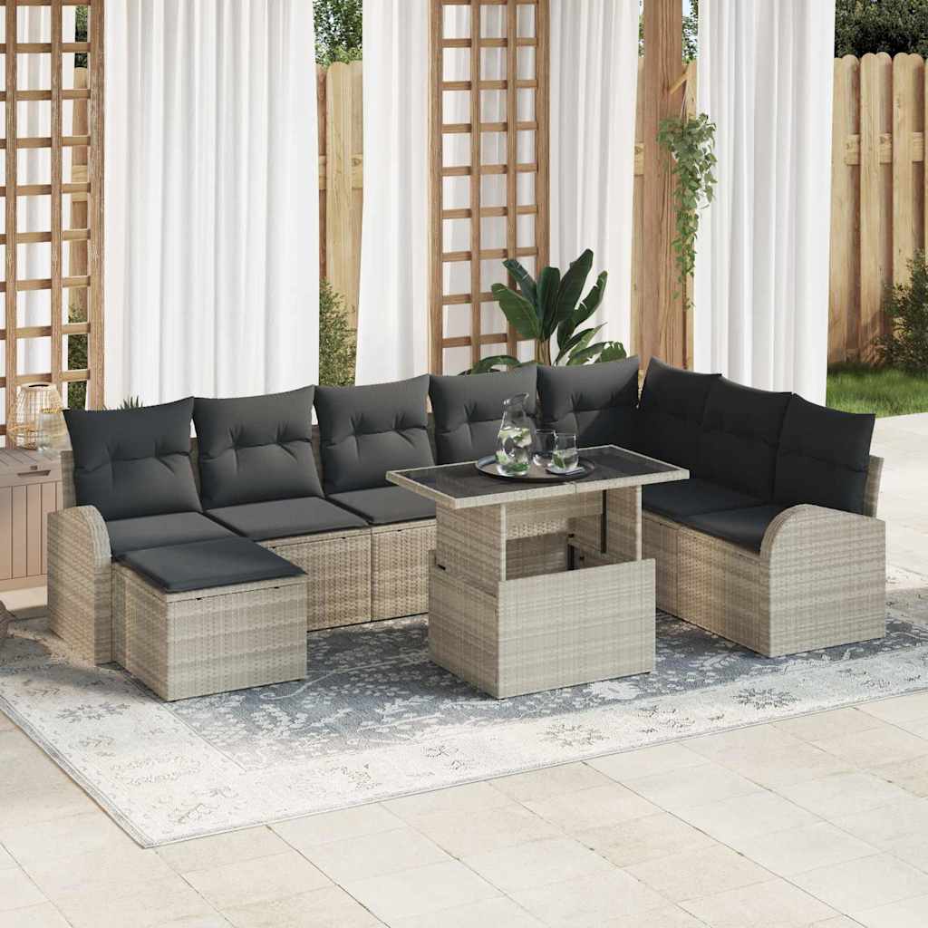 Gartensofa-set 9 stk. Hellgrau Poly-Rattan