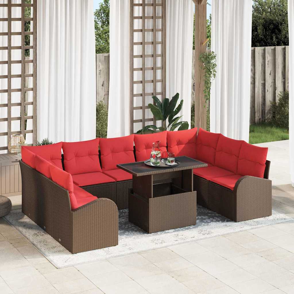 Gartensofa-set 10 stk. 9-Sitzanzahl Braun Poly-Rattan