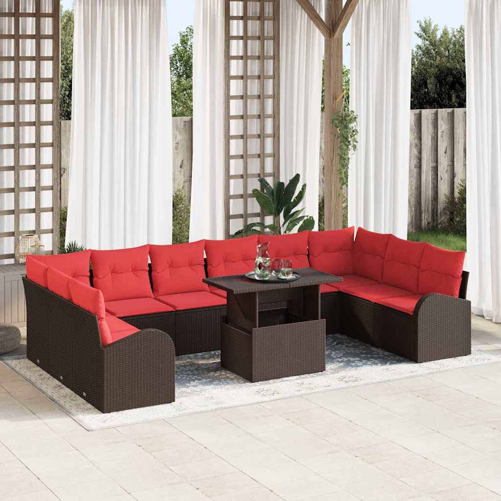 Gartensofa-set 11 stk. 10-Sitzanzahl Braun Poly-Rattan
