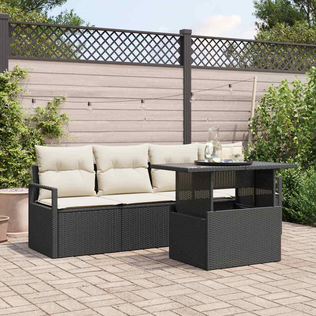 Gartensofa-set 5 Stk. 4-Sitzanzahl Schwarz und Creme