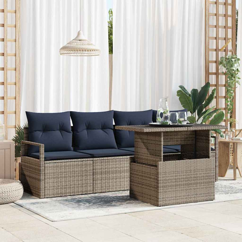 Gartensofa-set 5 Stk. 4-Sitzanzahl Grau Poly-Rattan