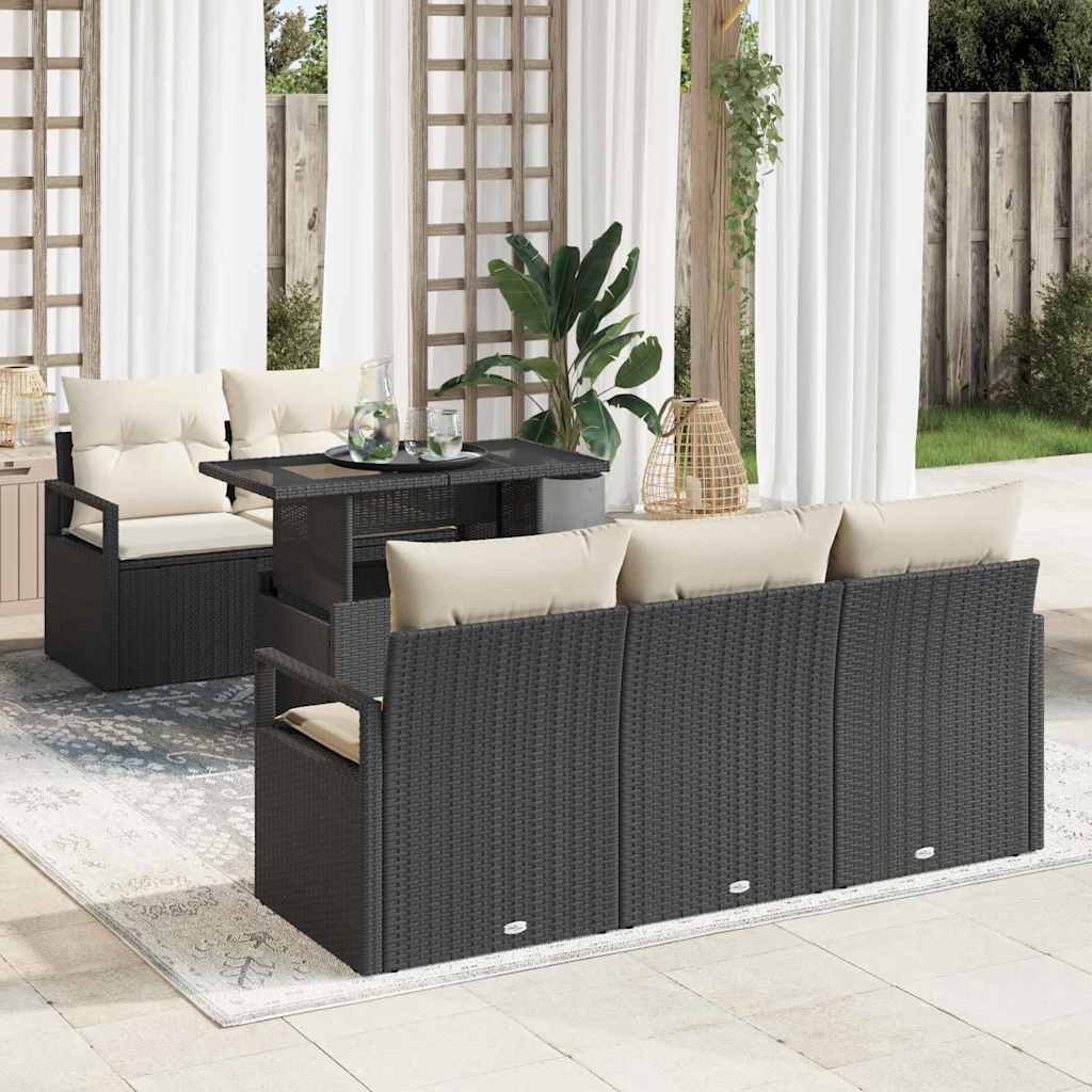 Gartensofa-set 6 Stk. 5-Sitzanzahl Schwarz Poly-Rattan