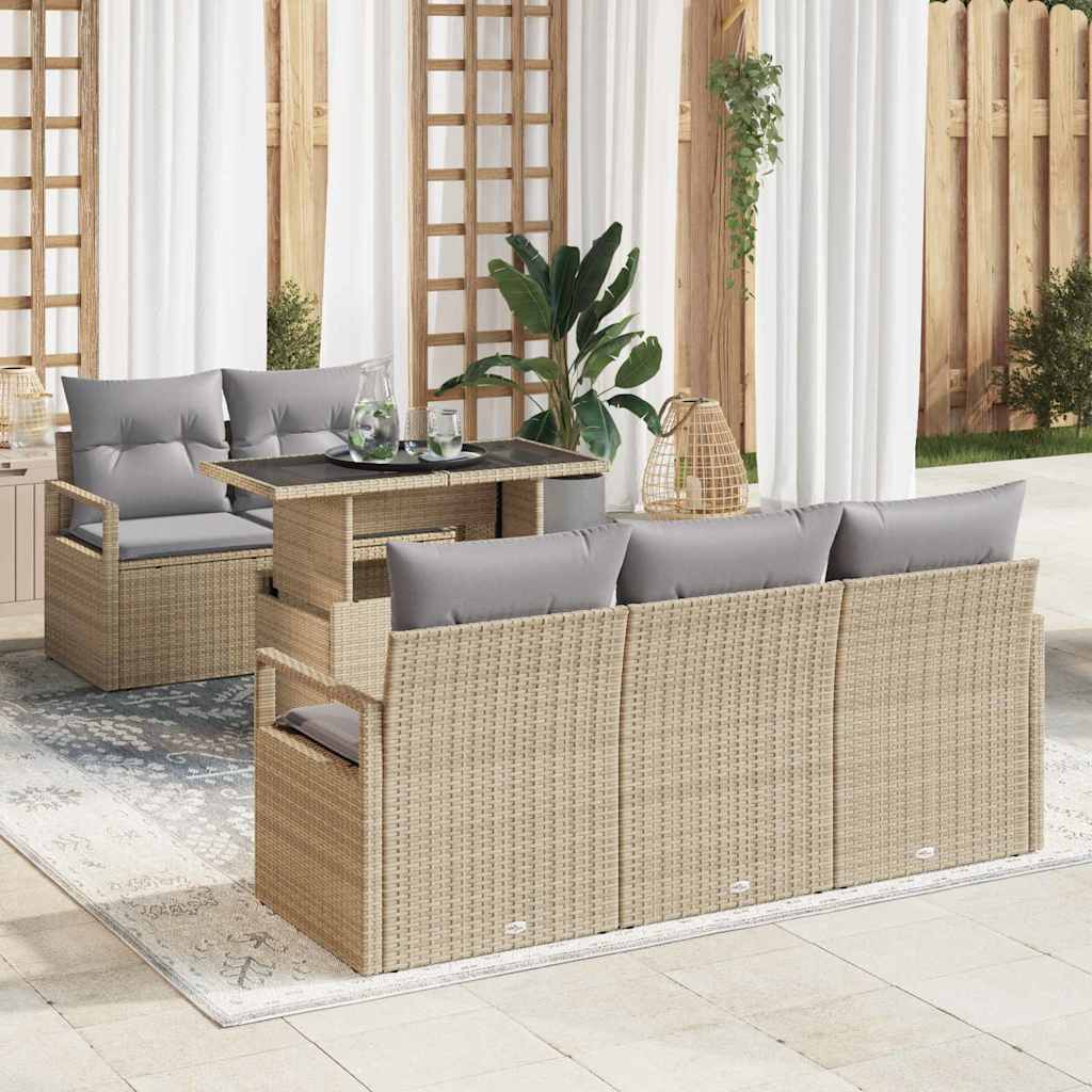 Gartensofa-set 6 Stk. 5-Sitzanzahl Beige und Hellgrau