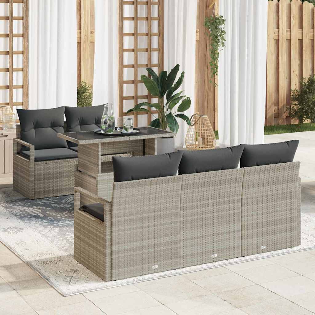 Gartensofa-set 6 Stk. 5-Sitzanzahl Hellgrau Poly-Rattan