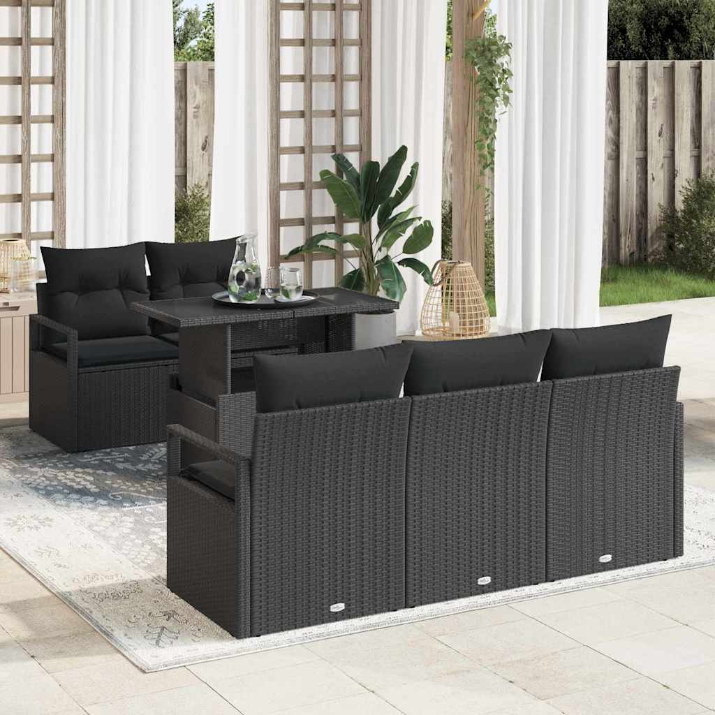 Gartensofa-set 6 Stk. 5-Sitzanzahl Schwarz Poly-Rattan