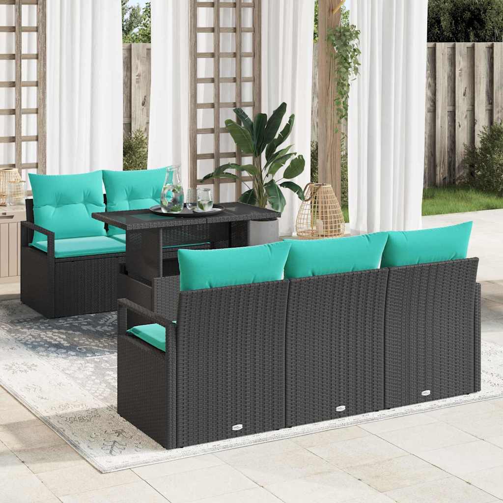 Gartensofa-set 6 stk. 5-Sitzanzahl Schwarz und Blau Poly-Rattan
