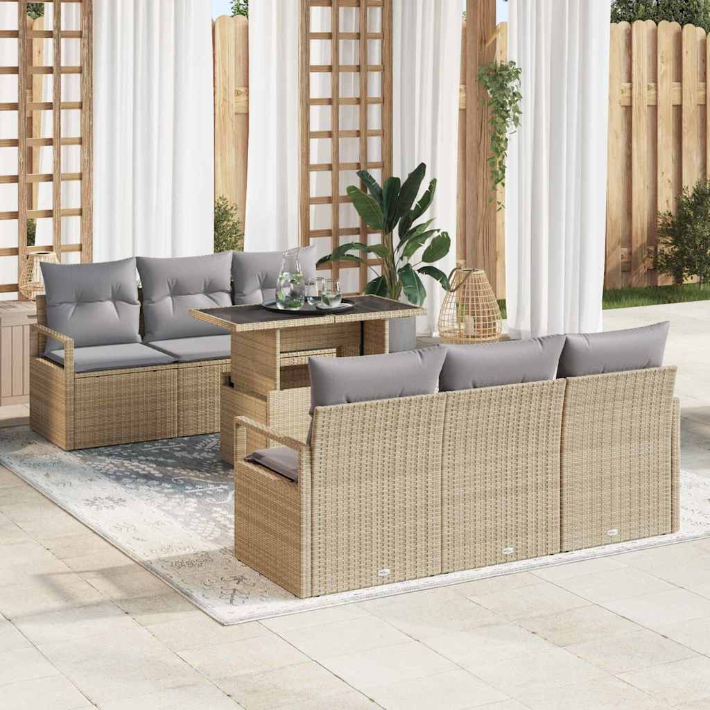 Gartensofa-set 7 stk. 6-Sitzanzahl Beige und Hellgrau