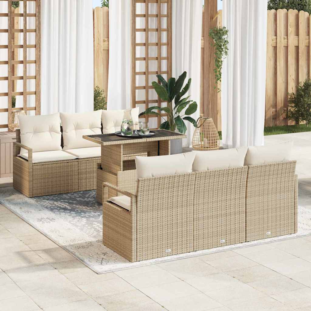 Gartensofa-set 7 stk. 6-Sitzanzahl Beige Poly-Rattan