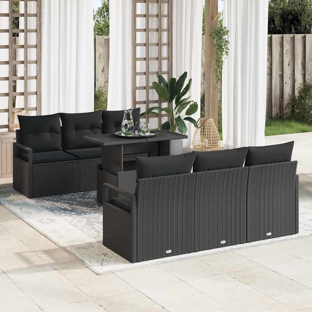 Gartensofa-set 7 stk. 6-Sitzanzahl Schwarz Poly-Rattan