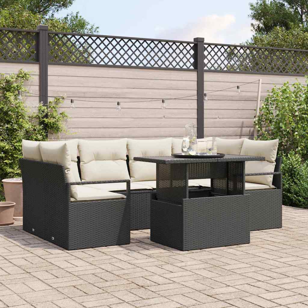 Gartensofa-set 7 Stk. 6-Sitzanzahl Schwarz Poly-Rattan