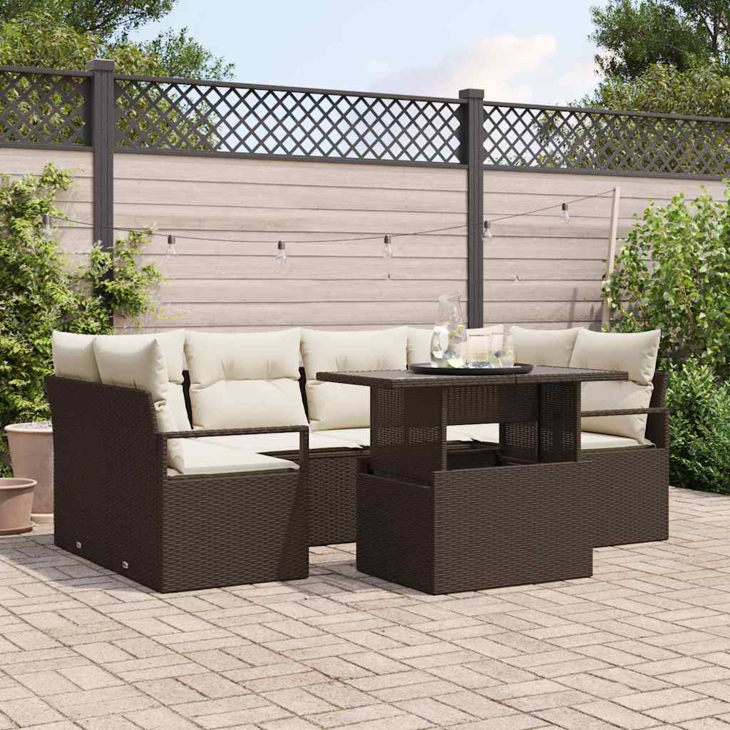 Gartensofa-set 7 Stk. 6-Sitzanzahl Braun Poly-Rattan