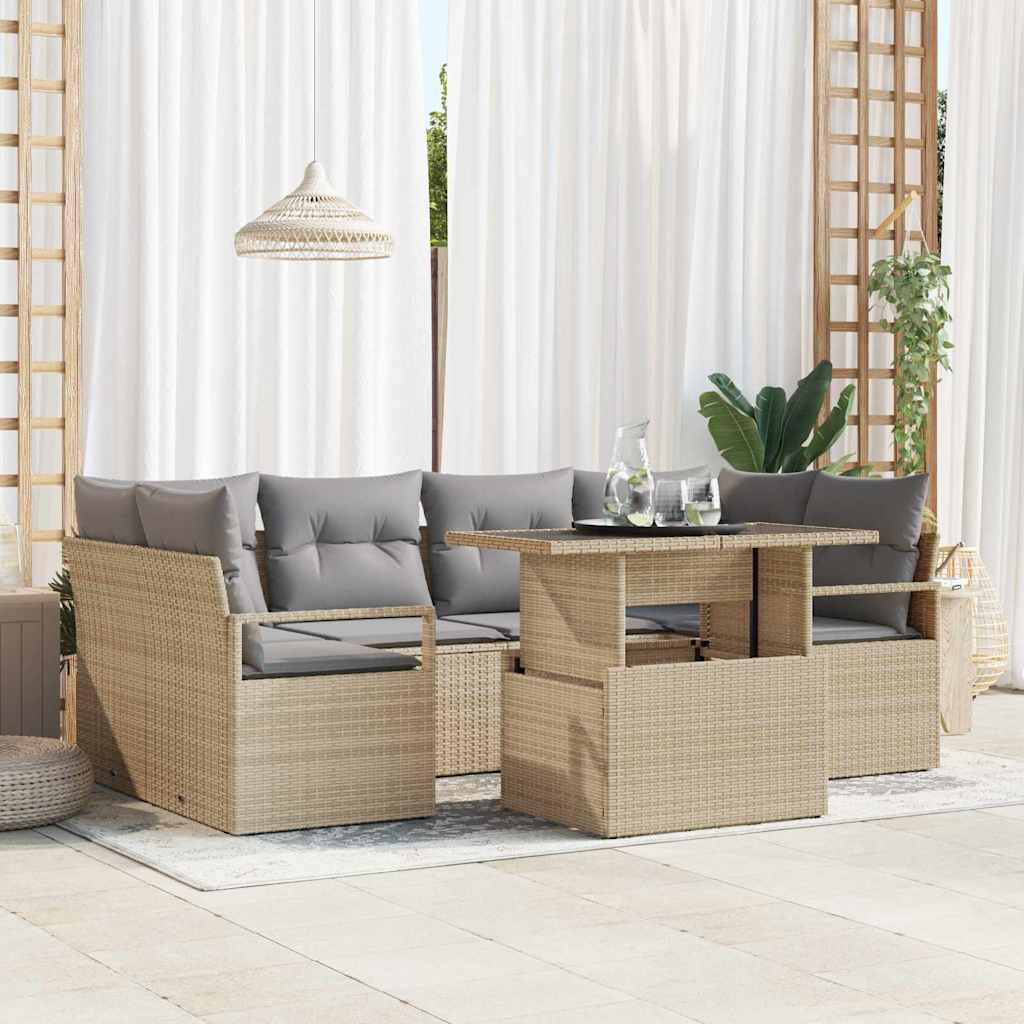 Gartensofa-set 7 Stk. 6-Sitzanzahl Beige Poly-Rattan