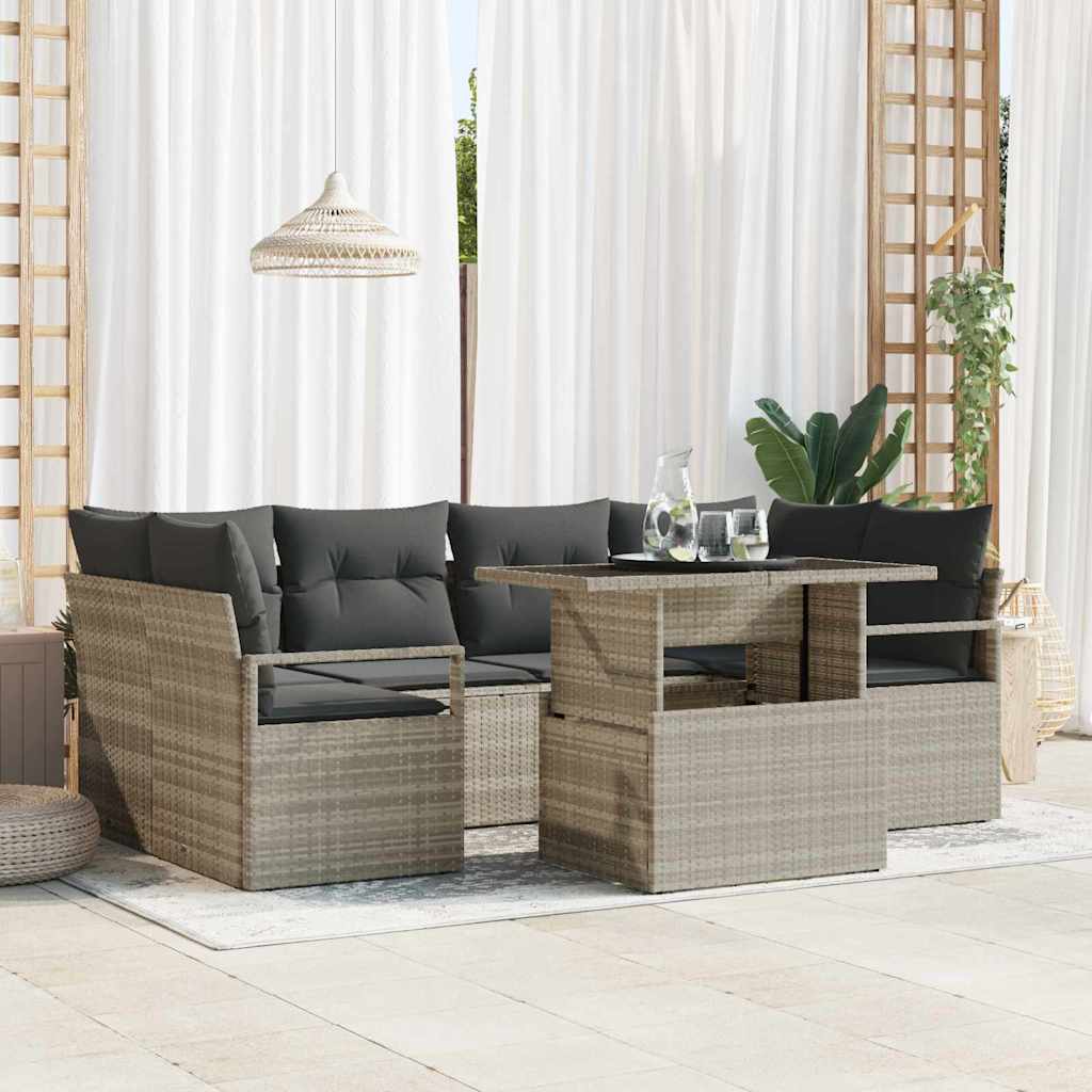 Gartensofa-set 7 Stk. 6-Sitzanzahl Hellgrau Poly-Rattan