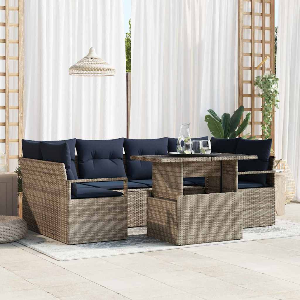 Gartensofa-set 7 Stk. 6-Sitzanzahl Grau und Marineblau
