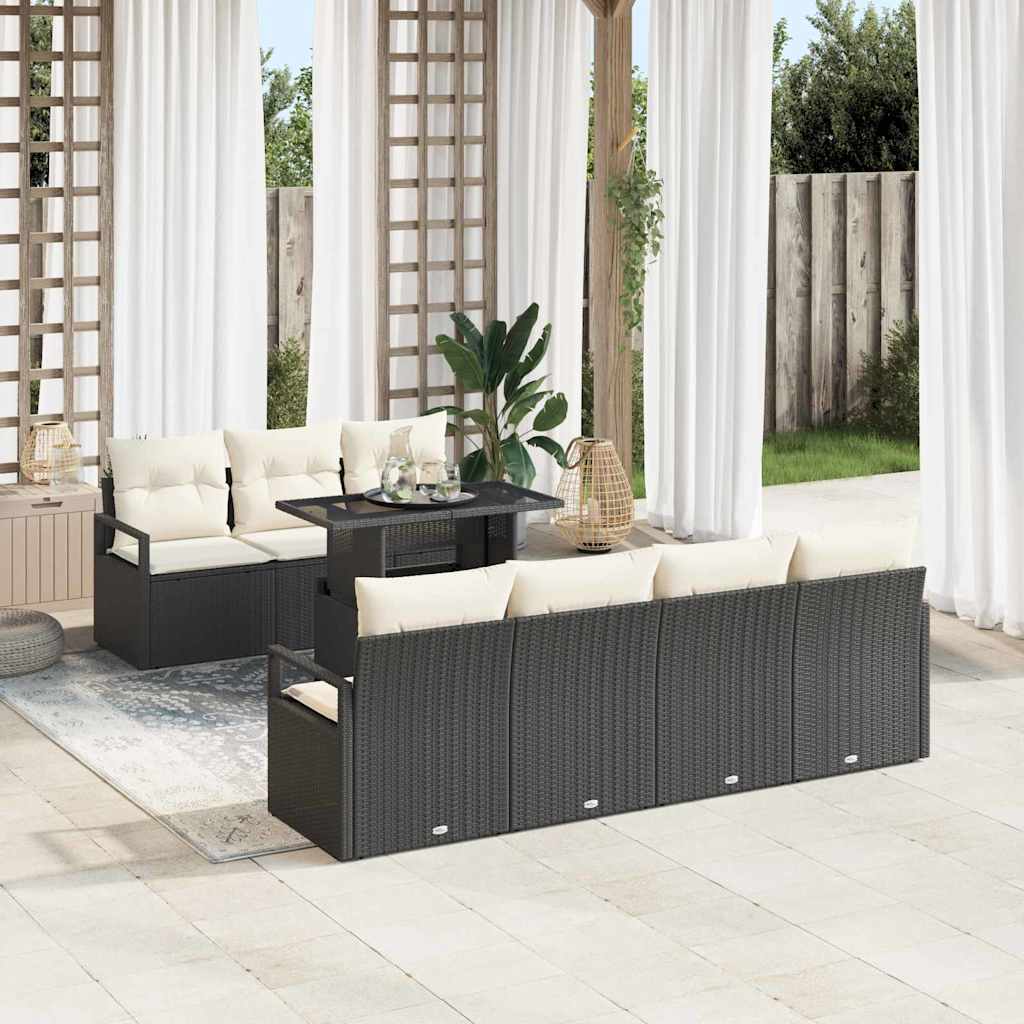 Gartensofa-set 8 stk. 7-Sitzanzahl Schwarz und Creme