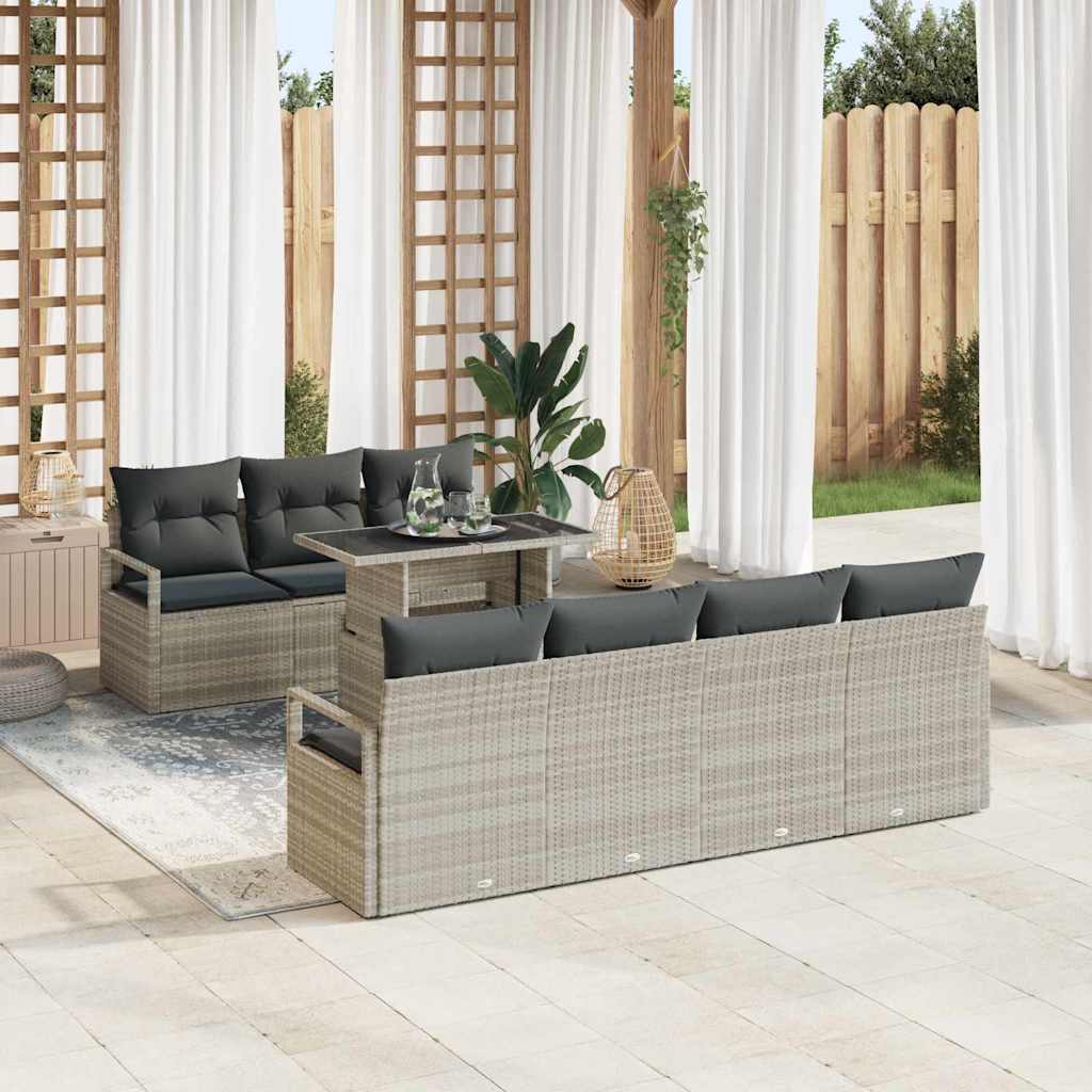 Gartensofa-set 8 stk. 7-Sitzanzahl Hellgrau Poly-Rattan