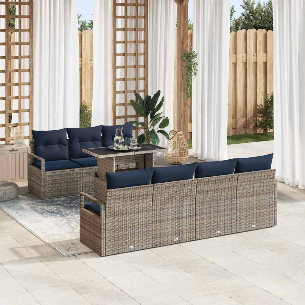 Gartensofa-set 8 Stk. 7-Sitzanzahl Grau und Marineblau