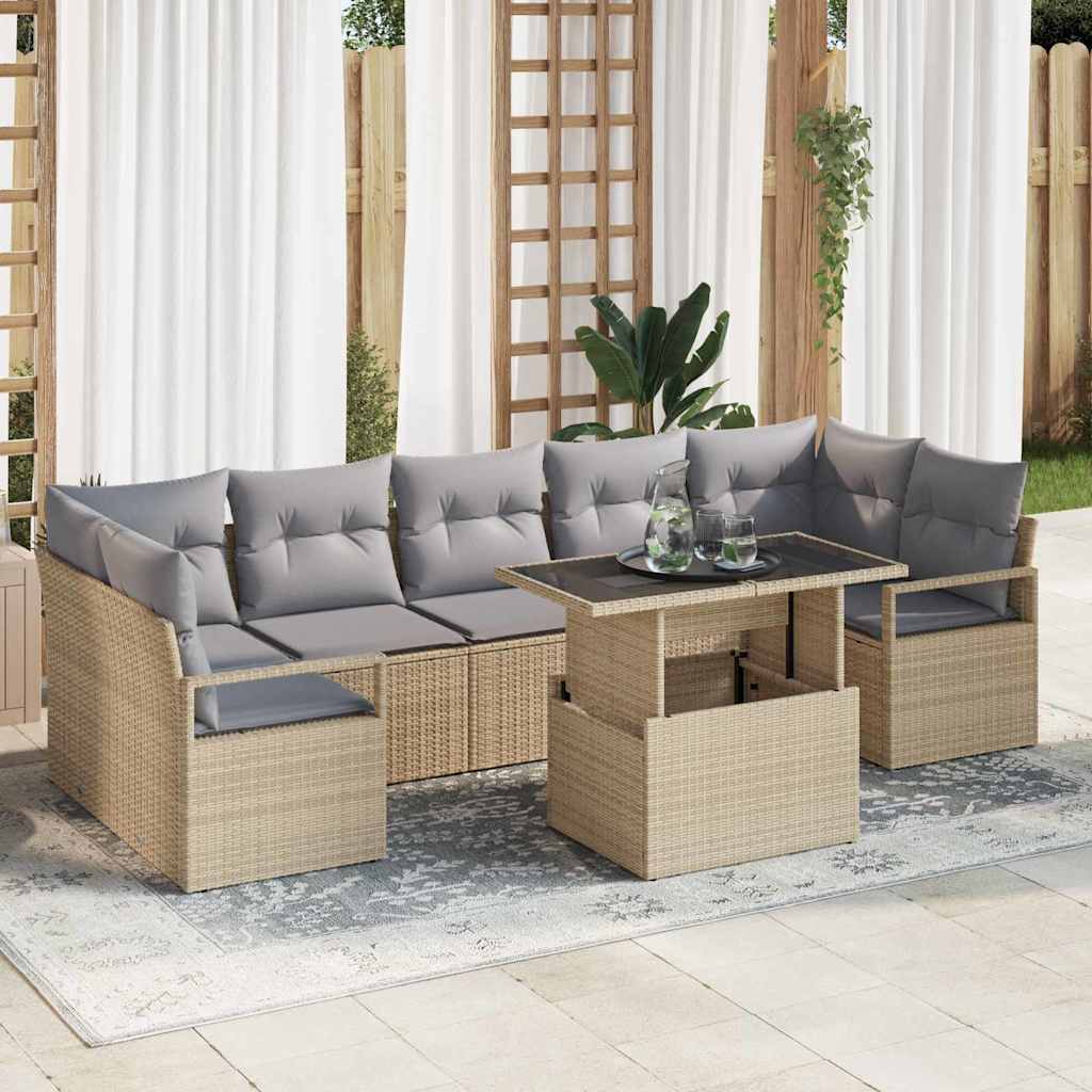 Gartensofa-set 8 Stk. 7-Sitzanzahl Beige und Hellgrau