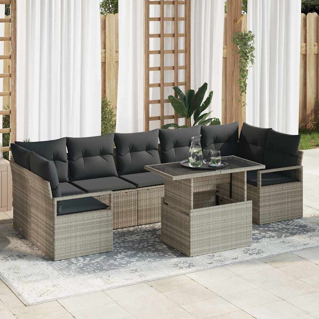 Gartensofa-set 8 Stk. 7-Sitzanzahl Hellgrau Poly-Rattan