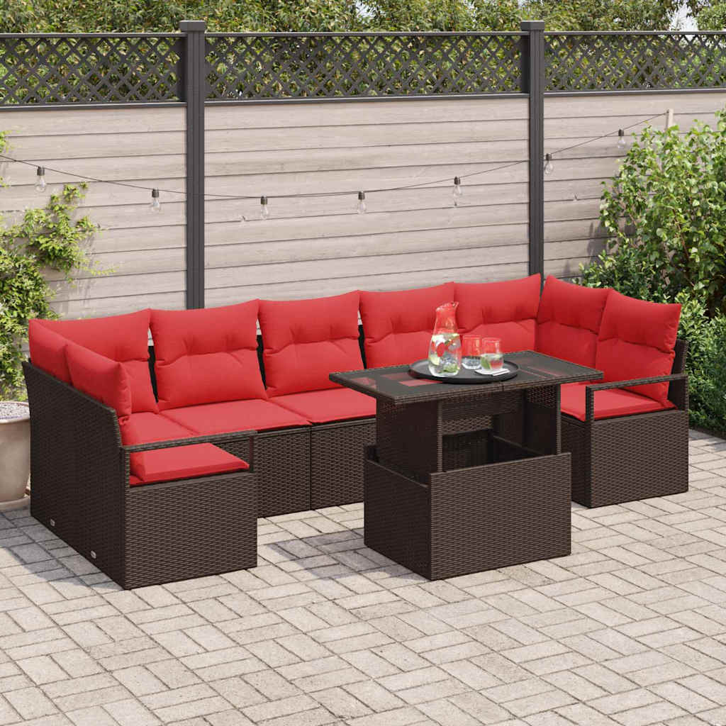 Gartensofa-set 8 stk. 7-Sitzanzahl Braun und Rot Poly-Rattan