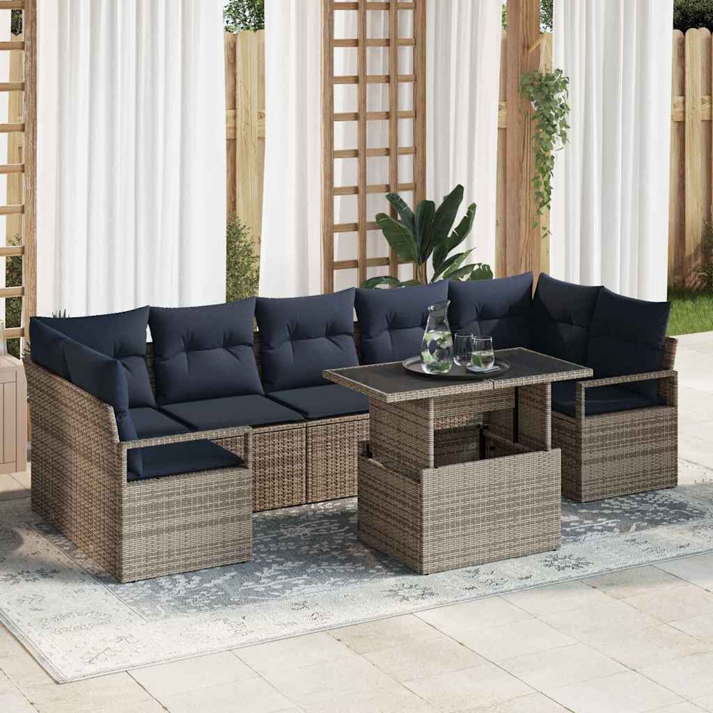 Gartensofa-set 8 stk. 7-Sitzanzahl Grau und Marineblau